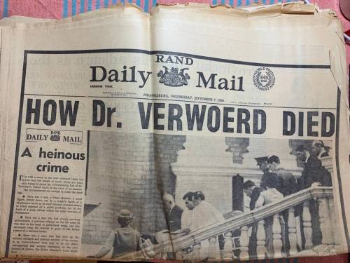 ORIGINAL HISTORIC NEWSPAPER POSTER + NEWSPAPERS : ASSASSINATION OF DR VERWOERD