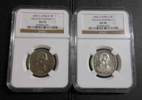 Nelson Mandela Smiley Coins!!! AU 55 + AU 58