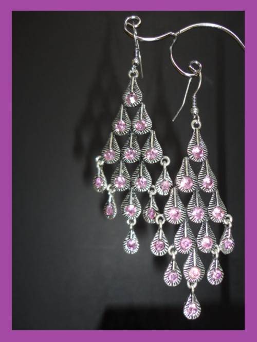 Chandelier With Purple Rhinestone Earrings