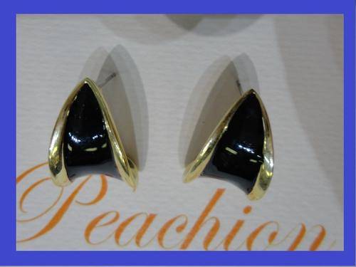 Pretty Gold Plated Black Piercing Earrings