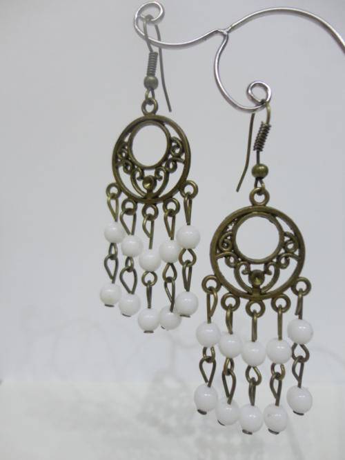 White Beads Chandelier Earrings