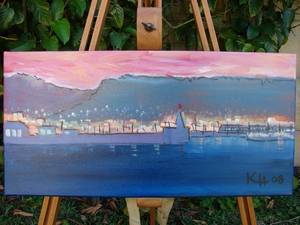 Kalk Bay Evening Scene Oil on Canvas 50cm x 25cm
