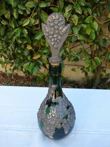 Ornate Pewter Bottle Grape Design with Stopper