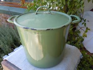 Vintage Green Enamel Pot with Lid Made in Belgium