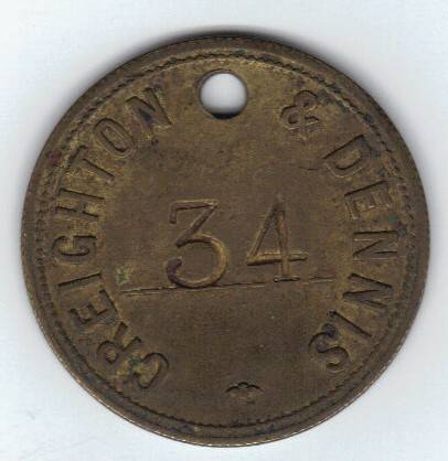 UNIQUE TOKEN COIN: Creighton and Dennis 1/- (Scott Balson Collection)