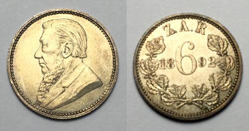 1892 ZAR Sixpence (6D) Borderline Mint State Specimen
