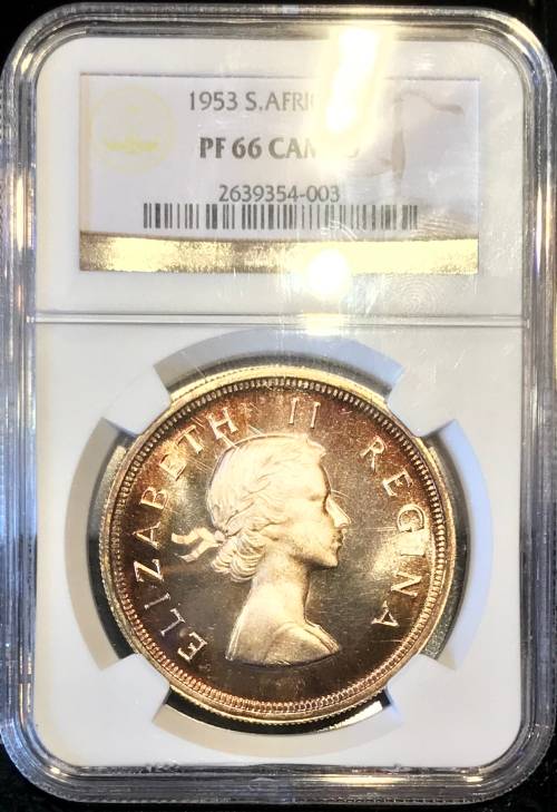 Frosted Proof Gem | 1953 S.Africa 5 Shillings (Crown) NGC Certified PF66 Cameo | Superbly Toned