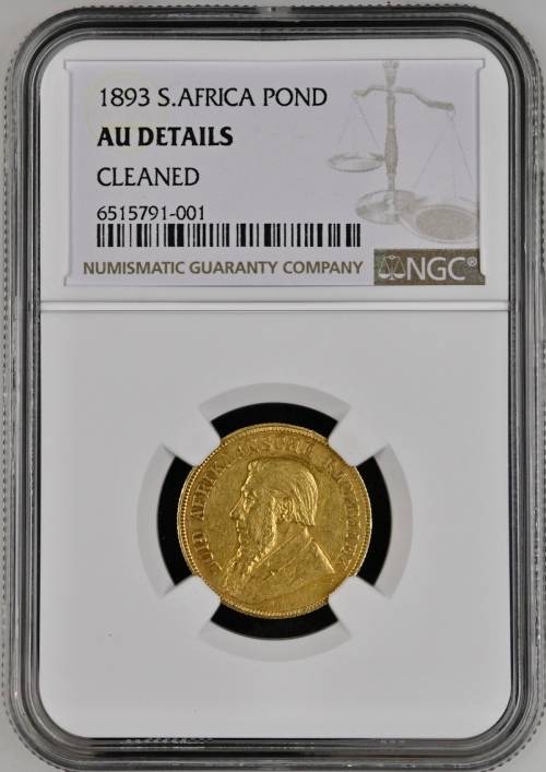 S. Africa: 1893 ZAR Gold Pond NGC Certified AU Details (Cleaned)