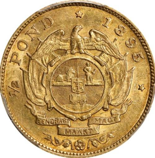 S. Africa: 1895 ZAR Gold 1/2 Pond PCGS Certified AU55