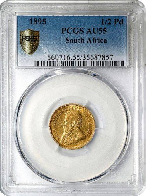 S. Africa: 1895 ZAR Gold 1/2 Pond PCGS Certified AU55