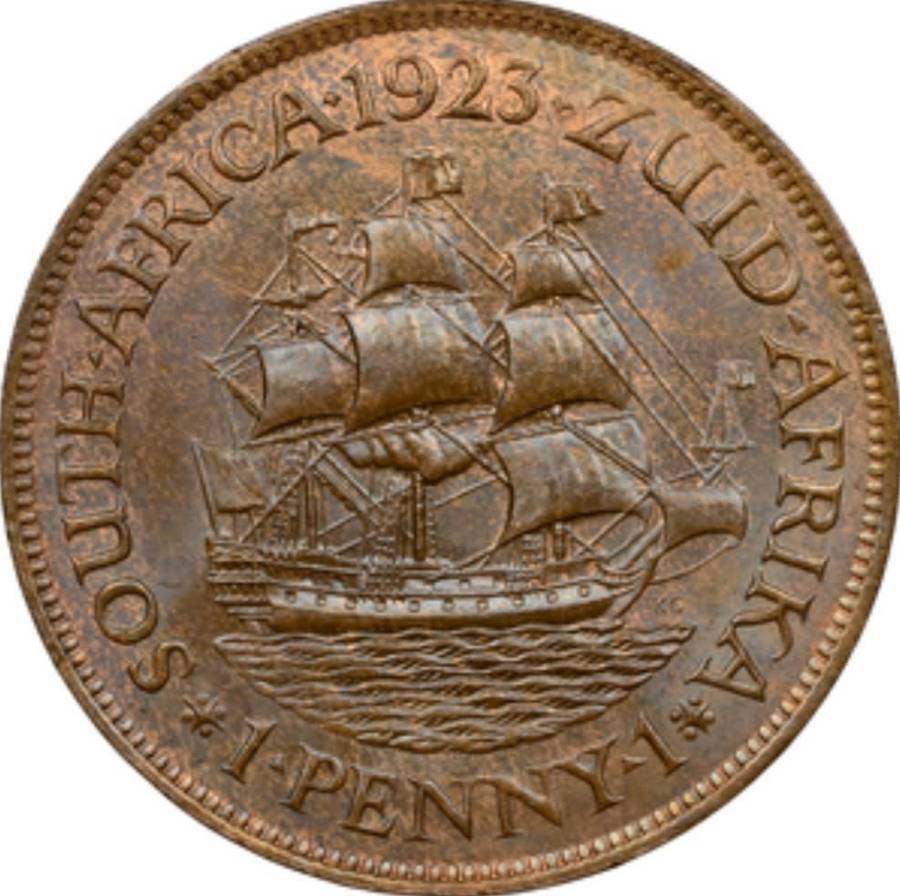 S. Africa: 1923 KGV 1 Penny NGC Certified MS65RB