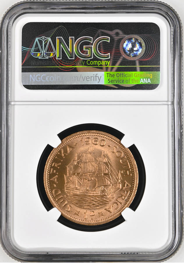 S. Africa: 1960/0 QEII 1 Penny NGC Certified MS65RD