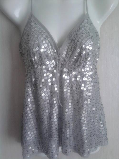 ***WAREHOUSE CUTE SILVER SILK STRAPPY TOP *FAB COND* SZ 12***