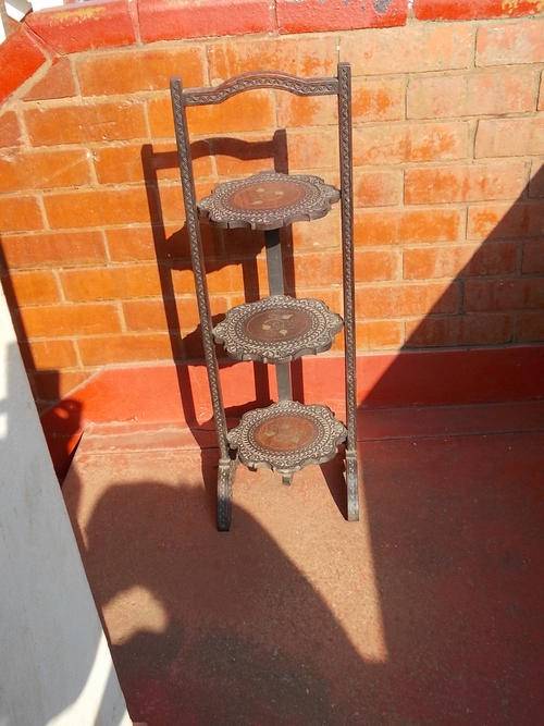 **EXQUISTE PIECE**THREE TIER FOLD-UP "CAKE TABLE" WITH BRASS INLAYS