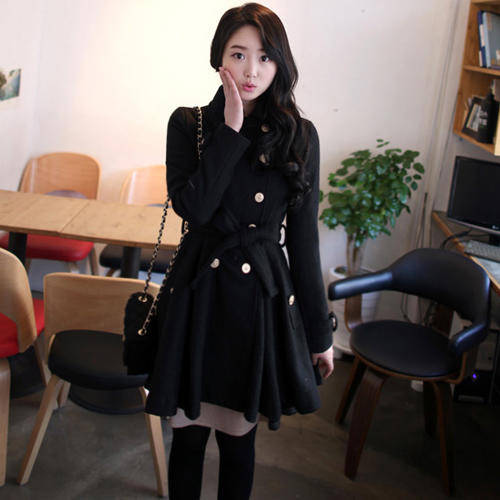 Women's Stylish Brown Turn-down Collar Solid Woolen Coat