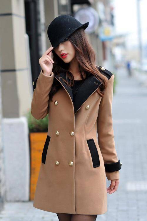Women's Trendy Black Turn-down Collar Solid Woolen Coat -