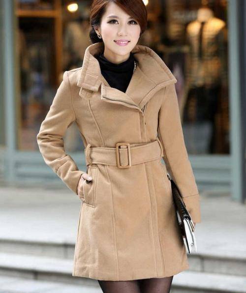 Women's Simple Turn-down Collar Solid Worsted Coat -