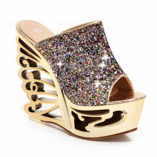 Sequins Sexy Makeup Wedges Platforms Woman Shoes