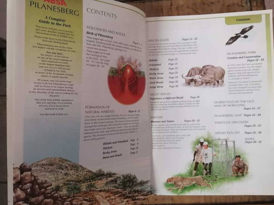 Pilanesberg  eco-guide , animals ,plants, history, habitats, map. Beautiful illustrations.