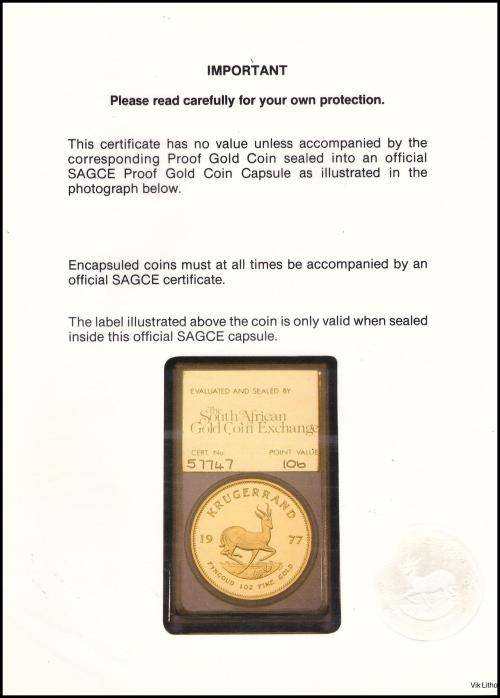 1983 1 Ounce Gold Proof Krugerrand Graded, Slabed and Certified  by SAGCE