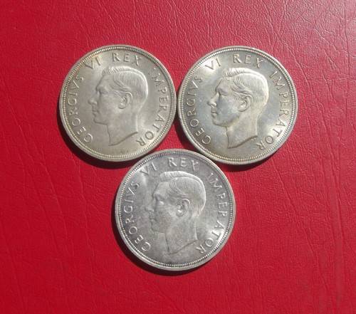3  X BEAUTIFUL 1947 SILVER 5 SHILLING COINS. SCARCE. BID IS PER COIN TO TAKE ALL.