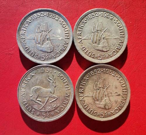 4 X SA UNION SILVER CROWNS IN CIRC CONDITION. 3 X 1952 + 1 X 1951. BID IS PER CROWN TO TAKE ALL 4.