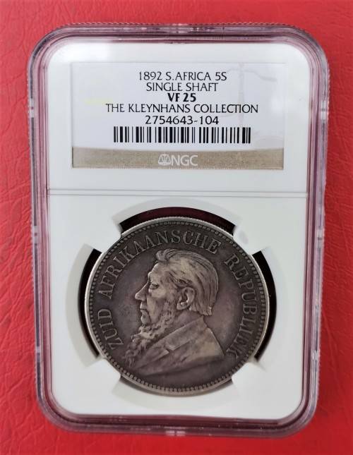 ZAR 1892 5 SHILLINGS. SINGLE SHAFT. NGC. VF25.