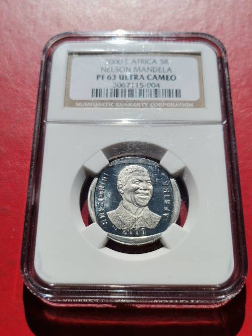 MANDELA 2000 R5. PROOF 63 ULTRA CAMEO. NGC. PROOF, NOT PROOF LIKE.