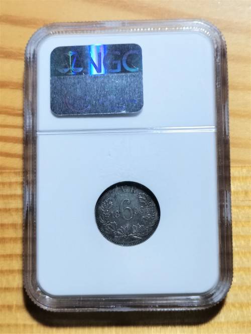 ZAR 1896 6P. NGC AU50.