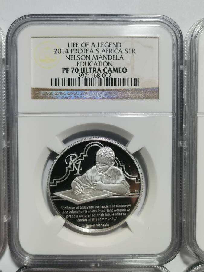 SET OF 6 X SILVER R1 PF70UC NGC SLABS. MANDELA LIFE OF A LEGEND SERIES. BID PER SLAB.