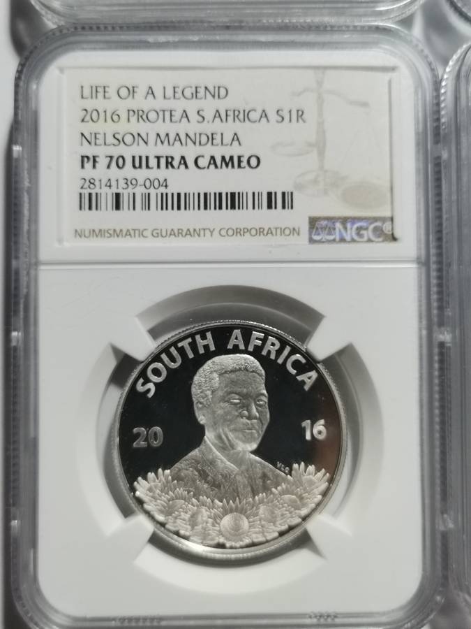 SET OF 6 X SILVER R1 PF70UC NGC SLABS. MANDELA LIFE OF A LEGEND SERIES. BID PER SLAB.