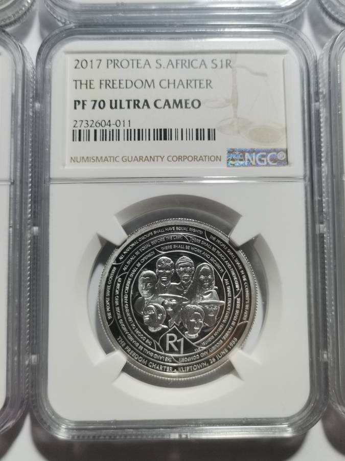 SET OF 6 X SILVER R1 PF70UC NGC SLABS. MANDELA LIFE OF A LEGEND SERIES. BID PER SLAB.