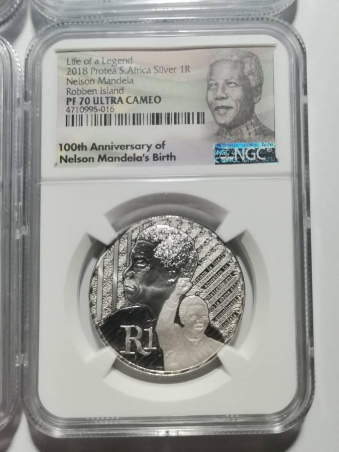 SET OF 6 X SILVER R1 PF70UC NGC SLABS. MANDELA LIFE OF A LEGEND SERIES. BID PER SLAB.