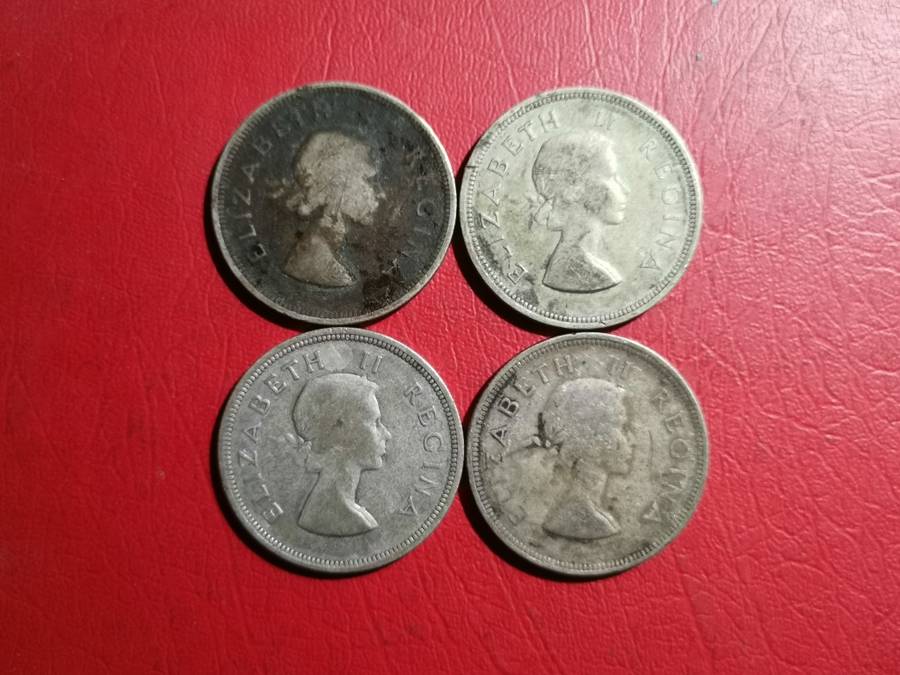 4 X SA UNION SILVER HALF CROWNS. 50% SILVER. BID PER COIN TO TAKE ALL 4.