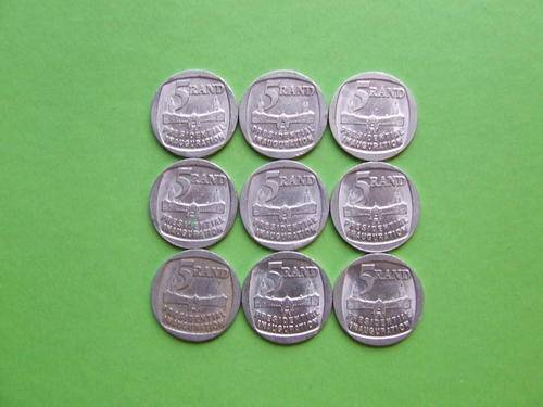 9 x circulated 1994 Presidential Inauguration R5 coins.  18 years old and getting scarce!!!