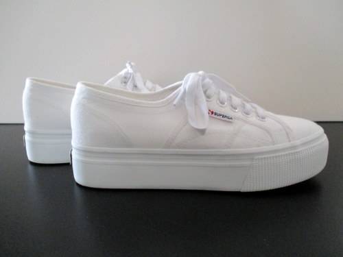 SUPERGA PLATFORM SNEAKERS WHITE CANVAS Size 6