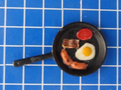 Dollhouse Miniature hand made food 1:12" scale - breakfast in a frying pan