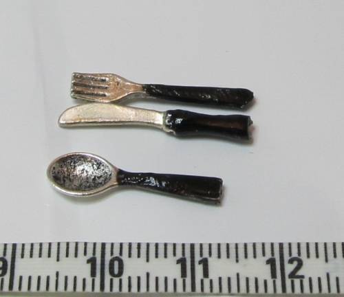 Miniature Dollhouse 1/12"  serving set- metal with  silver handles (black shown in photo)