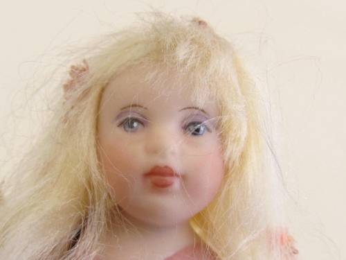 3 miniature fairy dolls in a mushroom garden (larger than 1:12" scale)