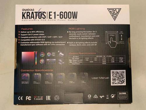 600W Power Supply with RGB lighting  + 2.4m Power Cable included