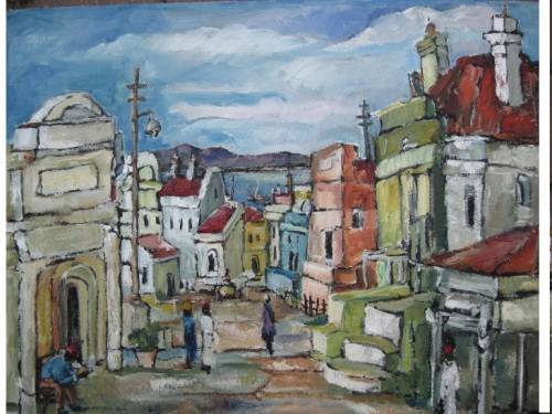 "Bo Kaap met Tafelbaai" 500x 400mm!Original oil by IRMA DE WAAL.