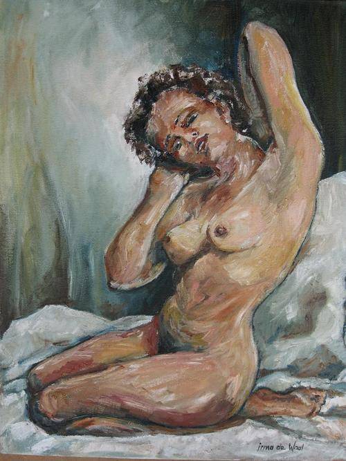 "Nude fixing her hair" 500 x 400mm Great value!! Original oil by IRMA DE WAAL