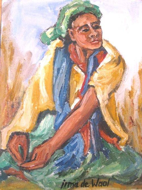 "Xhosa woman sitting" 200 x 150mm! Original oil by IRMA DE WAAL Colourful and ready to hang!