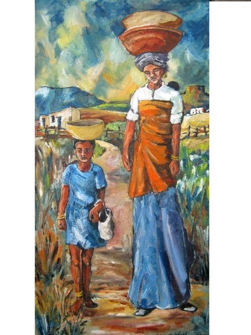 Original oil by IRMA DE WAAL"Long distance to the market" 800x 400mm!!!  Hang as is!!