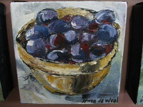 "Bowl of Grapes" 150x150mm IRMA DE WAAL original oil painting:Country Kitchen Range