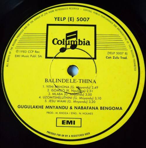 BALINDELE-THINA - GUGLAKHE MNYANDU & NABAFANA BENGOMA - LP - SOUTH AFRICA -1983 - EXC / VG+