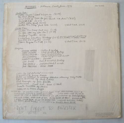 FRANK ZAPPA / THE MOTHERS - FILLMORE EAST-JUNE 1971 - LP - USA - VG+ / EXC