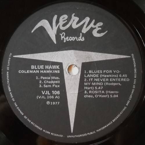 COLEMAN HAWKINS - BLUE HAWK - LP - SOUTH AFRICA - VG+ / VG+  - JAZZ