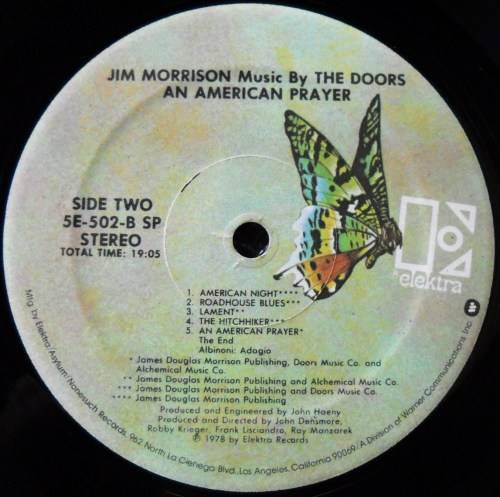 JIM MORRISON MUSIC BY THE DOORS - AN AMERICAN PRAYER - LP - GATEFOLD - USA - VG+ / G+