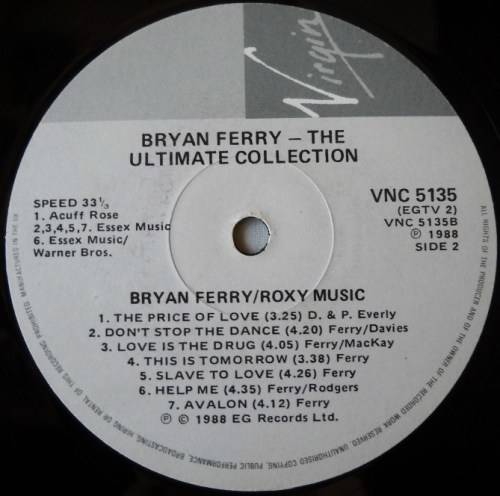 BRYAN FERRY & ROXY MUSIC - THE ULTIMATE COLLECTION - LP -SOUTH AFRICA - EXC / VG  - WITH PHOTO INNER